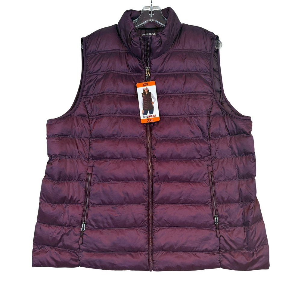 32 Degrees Heat Womens Puffer Vest Dark Purple Quilted Full Zip •XXL• Gorpcore